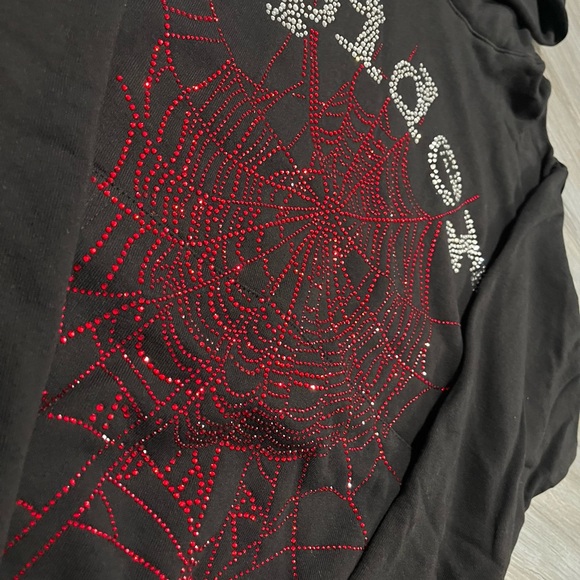 Black and Red Rhinestone Sp5der Hoodie Size S - Picture 2 of 4